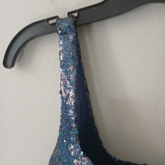 B. Darlin Jrs Sz 1/2 Sequin‎ Sweetheart Mini Dress Blue Zipper Sleeveless Lined - Picture 9 of 16